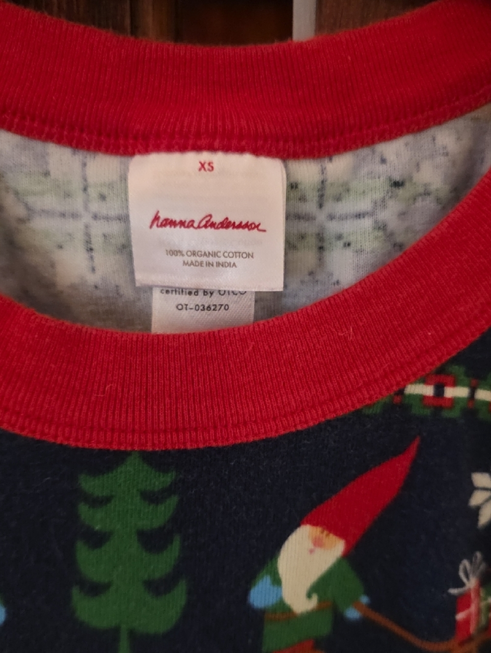 Hanna Anderson - Kids Navy Holiday Print Pajama Set with Red Trim - Picture 2 of 4